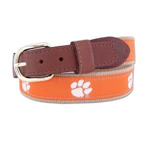 NWT Clemson University Tigers Mens Leather Canvas Woven Ribbon Belt Size 42